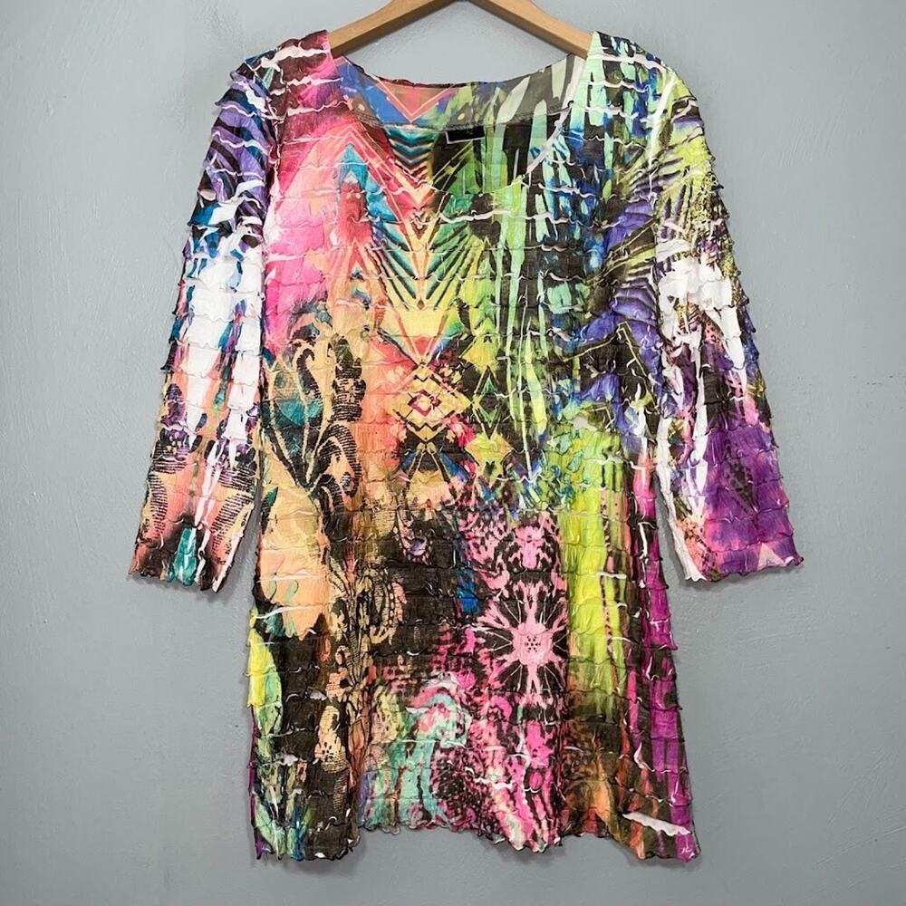 Fantazia Tunic Top Size L Tiered Ruffled Dopamine Artsy Fairy Colorful Festival